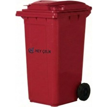 240 Litre Kırmızı Plastik Çöp Konteyneri | Tekerlekli Atık Konteyneri | Hey Çelik (PK-095)