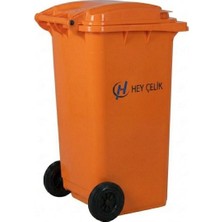 120 Litre Turuncu Plastik Çöp Konteyneri | Tekerlekli Kapaklı Atık Konteyneri | Hey Çelik (PK-120)