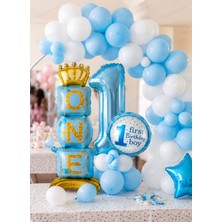 Parti Dükkanı 1 Yaş Erkek Doğum Günü Balon Seti Mavi Beyaz Konsept One Yazılı Folyo Balonlu Parti Süsleme Seti 64 Parça