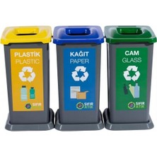 70 Lt | 3,lü Plastik Sıfır Atık Kutusu Seti | Sıfır Atık Ayrıştırma Ünitesi | Hey Çelik (Sk-70)