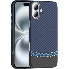 Cepustik Telefon Aksesuarları iPhone 16 Kılıf M-Safe Şarj Özellikli Karbon Fiber Görünümlü Gros Kılıf Siyah-Lacivert