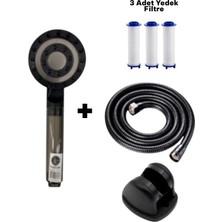 Segy Home 4'lü Set Siyah 5 Kademeli Filtreli Masajlı Duş Başlığı +3 Adet Yedek Filitre+ 150 cm Duş Hortumu + Yapışkanlı Askı Aparatı