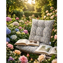 Auriva Home Mavi Papatya Desenli 40 x 40 Pamuk Sandalye Minderi 2’li Bağcıklı Konfor