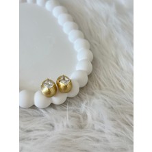 Revoia Taş Detaylı Mat Gold Küpe