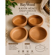 WoodBay 4 ’lü Kayın Ağacı Çerezlik Sosluk 11 cm El Yapımı Ahşap Kase Kuruyemişlik Kahvaltılık Kase