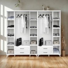 Sarıoğlu Mobilya Handy 7 Kapaklı Mdf Gardırop 245X210 cm Beyaz | Geniş Hacim, Çekmeceli, Yavaş Kapanır