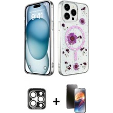 Marsilyan™- iPhone 15 Pro Max Kılıf Kozmos Doku - Siyah 3D Antistatik Mat Seramik Nano Ekran Koruyucu + Pvd Metal Kamera Lens - Gs