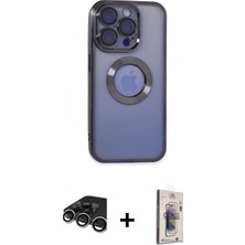 Marsilyan™- iPhone 15 Pro Max Kılıf Pusula Form - Siyah Bilvis 3D Cam Ekran Koruyucu + Raze Metal Kamera Lens - Gs