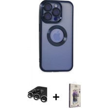Marsilyan™- iPhone 15 Pro Max Kılıf Pusula Form - Siyah Bilvis 3D Cam Ekran Koruyucu + Raze Metal Kamera Lens - Gs