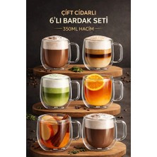 Maridet 350 ml Çift Cidarlı Cam Bardak Seti Isıya Dayanıklı Şeffaf Tasarım Kahve Çay Latte Sunum | 6 Adet