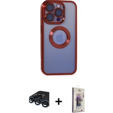 Marsilyan™- iPhone 15 Pro Kılıf Pusula Form - Siyah Bilvis 3D Cam Ekran Koruyucu + Lacivert Raze Metal Kamera Lens