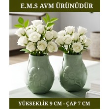 E.M.S 2 Adet Mint Yeşili Renk Çiçek Desenli Vazo Dekoratif Vazo Dekoratif Saksı.