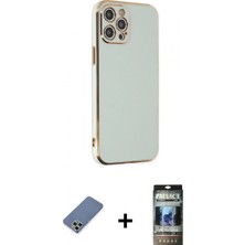 Marsilyan™- iPhone 12 Pro Kılıf Yankı Serisi - Siyah 34D Hayalet Izgaralı Cam + Metal Kamera Lens Koruma Cam - Akyl