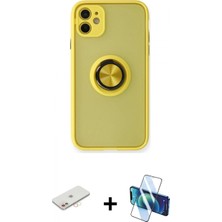 Marsilyan™- iPhone 11 Kılıf Yörünge Çizgi - Siyah 3D Antistatik Cam Ekran Koruyucu + Yeşil Renkli Kamera Lens Koruma Cam