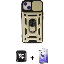 Marsilyan™- iPhone 14 Kılıf Ahenk Klasik - Siyah Bilvis 5in1 5d Magic Hayalet Cam Ekran Koruyucu + Pvd Metal Kamera Lens - Pe