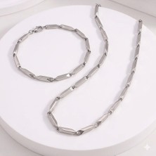 Steel Art Kuyumculuk Çelik Melon Zincir Erkek Kolye ve Bileklik Set Kararmaz Çelik Kolye Çelik Zincir Kolye