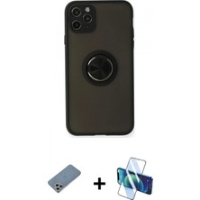 Marsilyan™- iPhone 11 Pro Kılıf Yörünge Çizgi - Siyah 3D Antistatik Cam Ekran Koruyucu + Shine Kamera Lens Koruma Cam - Gs