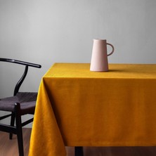 Gauze Fabric Design Safir Kadife Dokulu Koyu Sarı Masa Örtüsü