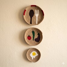 My Work Shop 3'lü Set El Yapımı Hasır Mutfak Duvar Süsü - Gastronomi Temalı Doğal Jüt Duvar Dekoru