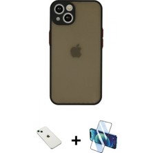 Pileli Store Pilelistore™ iPhone 14 Kılıf Ahenk Çizgi Serisi - Siyah 3D Antistatik Cam Ekran Koruyucu + Diamond Kamera Lens - Yl