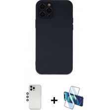 Pileli Store Pilelistore™ iPhone 12 Pro Kılıf Çekirdek Modern Serisi - Siyah 3D Antistatik Cam Ekran Koruyucu + Shine Kamera Lens - Gs
