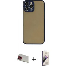 Marsilyan™- iPhone 13 Pro Max Kılıf Ahenk Çizgi Serisi - Siyah Bilvis 3D Mat Cam Ekran Koruyucu + Rainbow Kamera Lens Koruma Cam - Kı