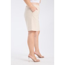 Gül Moda Siyah Bej Büyük Beden Kumaş Şort G122-03