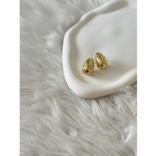 Revoia Zirkon Taş Detaylı Oval Gold Küpe