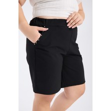 Gül Moda Siyah Cep Taşlı Büyük Beden Kumaş Şort G122-03
