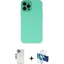 Pileli Store Pilelistore™ iPhone 12 Pro Kılıf Çekirdek Modern Serisi - Siyah 3D Antistatik Cam Ekran Koruyucu + Shine Kamera Lens - Gs