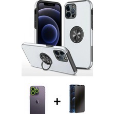 Pileli Store Pilelistore™ iPhone 12 Pro Kılıf Odak Form Prime - Siyah 3D Antistatik Hayalet Cam Ekran Koruyucu + Neon Fosforlu Kamera Lens - Yl