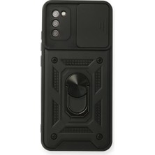 SDT Newface Samsung Galaxy A02S Kılıf Pars Lens Yüzüklü Silikon - Siyah