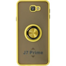 SDT Newface Samsung Galaxy J7 Prime Kılıf Montreal Yüzüklü Silikon Kapak - Sarı