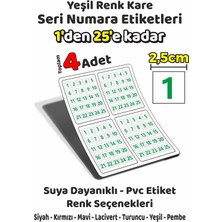 Sb Store 1'den 25'e Kadar Kare Seri Numara Etiketleri - 2,5cm - Yeşil Renk - Toplam 4 Adet