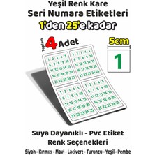 Sb Store 1'den 25'e Kadar Kare Seri Numara Etiketleri - 5cm - Yeşil Renk - Toplam 4 Adet