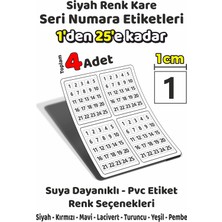 Sb Store 1'den 25'e Kadar Kare Seri Numara Etiketleri - 1cm - Siyah Renk - Toplam 4 Adet