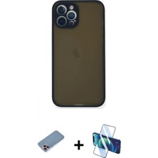 Pileli Store Pilelistore™ iPhone 12 Pro Max Kılıf Ahenk Çizgi Serisi - Siyah 3D Antistatik Seramik Nano Ekran Koruyucu + Shine Kamera Lens Koruma Cam - Pe