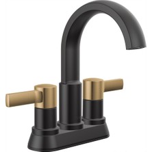SDT Group Musluk Albion Banyo Bataryası, Siyah/altın 2 Saplı Banyo Bataryası, Banyo Lavabo Bataryası, Metal Push-Pop Tahliye Montajı, Mat Siyah/şampanya Bronz 25855LF-GZ