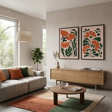 Bfm Dijital Baskı Merkezi Premium Modern Geometrik Çiçek Figürlü Ikili Salon Tablosu
