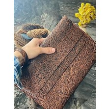 SDT Group Air Pro Kılıf Taba Kahve Desenli Hakiki Deri 13" 13.3" 13.6" M1 M2 Uyumlu Taşıma Çantası (Koyu Taba)