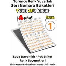 Sb Store 1'den 25'e Kadar Yuvarlak Seri Numara Etiketleri - 1cm - Turuncu Renk - Toplam 4 Adet