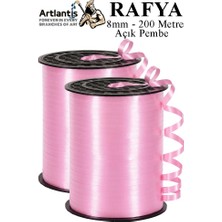 Artlantis Açık Pembe Rafya Şerit Kurdela 2 Adet 8mm 200 Metre Rabant Rafya Renkli Hediye Paketleme Ipi Kurdela Balon Bağlama