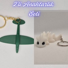 3D Atölye Maker  Koyu Yeşil Uçak ve Beyaz Esnek Ejder Anahtarlık