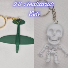 3D Atölye Maker  Koyu Yeşil Uçak ve Beyaz Esnek Yunus Anahtarlık