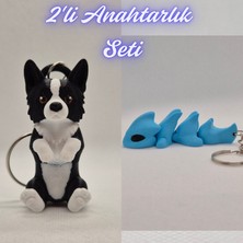 3D Atölye Maker  Siyah Border Esnek Köpek ve Açık Mavi Esnek Ejder Anahtarlık