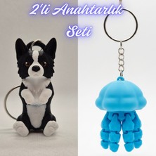 3D Atölye Maker  Siyah Border Esnek Köpek ve Açık Mavi Hareketli Deniz Anası Anahtarlık