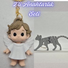 3D Atölye Maker  Kanatlı Masal Çocuk ve Gümüş Esnek Kedi Anahtarlık