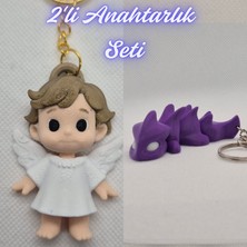 3D Atölye Maker  Kanatlı Masal Çocuk ve Mor Esnek Ejder Anahtarlık
