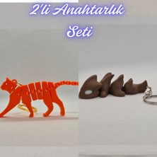 3D Atölye Maker  Turuncu Esnek Kedi ve Koyu Kahverengi Esnek Ejder Anahtarlık