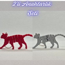 3D Atölye Maker  Kırmızı Esnek Kedi ve Gümüş Esnek Kedi Anahtarlık